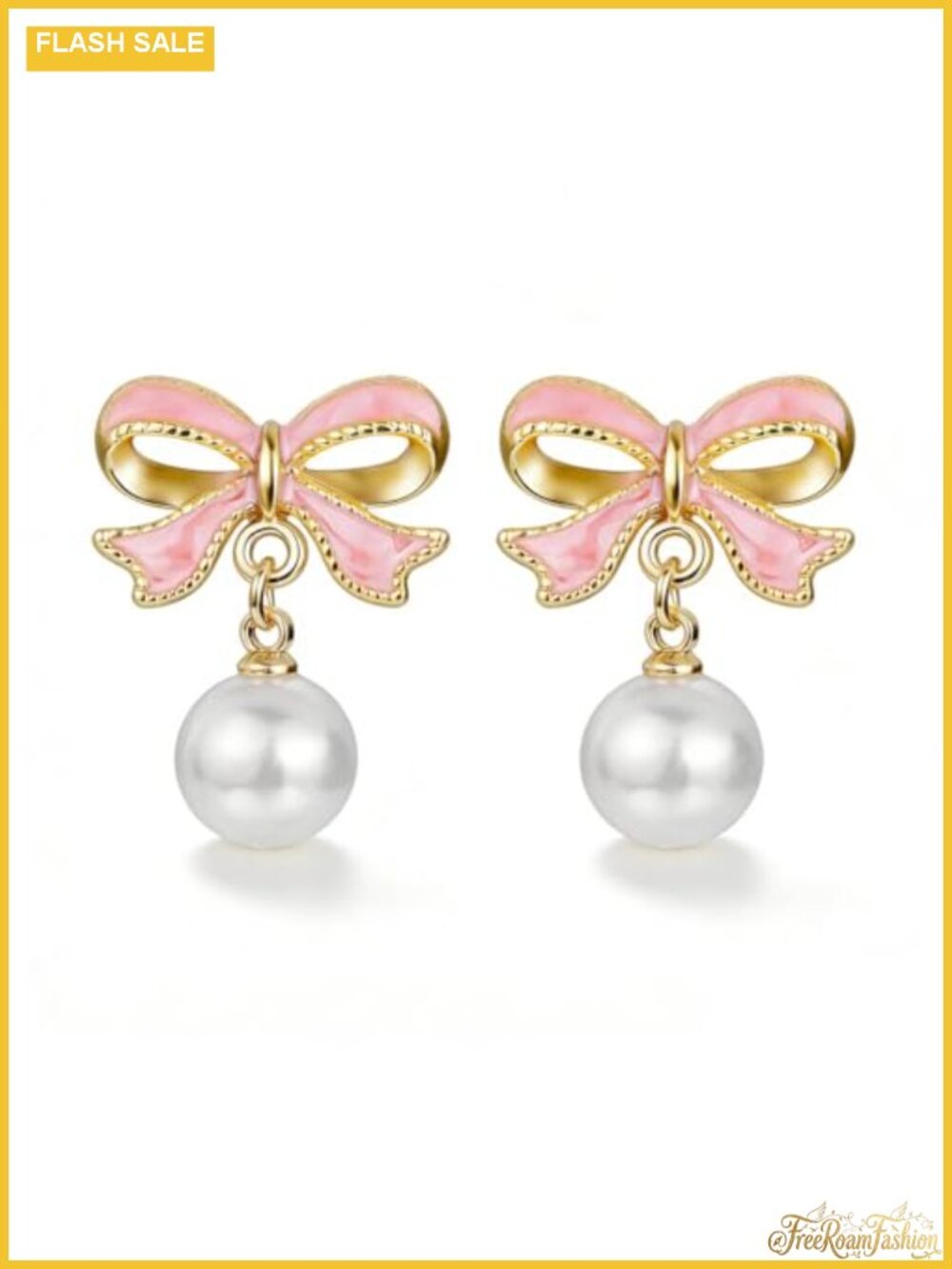 Gold Plated Bow Pearl Drop Dangle Earrings for Women